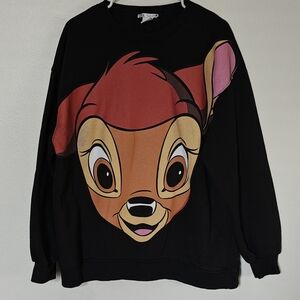 Zara Disney Bambi Black Graphic Crewneck Sweatshirt